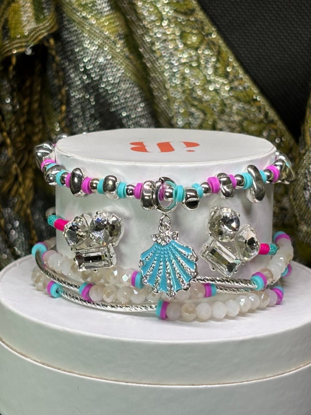 Bomb Party "Oh Shell Yeah!" Summer Stacks 3 Bracelet Set with Seashell Charm